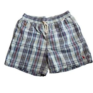 Polo Ralph Lauren Swim Trunks Men XL Blue Plaid Excellent Mesh Lined Drawstring